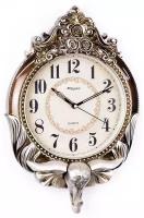 Настенные часы с узорами MIRRON P2975A БРБ/Часы со слоном, с цветами/В спальню, гостиную, комнату/Серебристо-коричневый цвет/Светлый бежевый циферблат