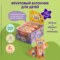 Фруктовый детский батончик с яблоком, курагой и рисом LeoKids леовит Шоубокс 24 штуки по 20 г