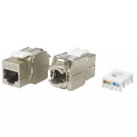 Вставка Hyperline Keystone Jack RJ-45 (8P8C) для розетки компьютерной, категория 6, экранированная, тип 180 градусов, Toolless, белая