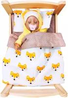 Комплект для большой куклы до 50 см Lili Dreams: одеяло, подушка, матрас Аксессуары для кукол Оранжевые Лисы