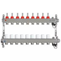 Коллекторная группа для теплого пола TAEN 1x3/4x9 вых. с расходомерами, регулир. клапанами, ручным воздух-ом, сливным краном и регулируемыми кронштейнами (нерж. сталь), UC-9