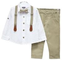 Праздничный костюм двойка с рубашкой для мальчика, белый принт/бежевый, размер 86