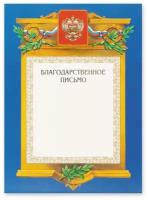 Благодарственное письмо Комус А4, синяя рамка, герб, триколор