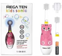 звуковая зубная щетка MEGA Ten Kids Sonic Котенок в наборе, розовый/белый