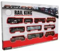 Железная дорога детская, локомотив с 9 вагонами Rail King 19033-8 / товарный поезд