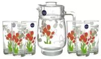 Набор Luminarc Tulips кувшин + стаканы 7 предметов прозрачный/красный