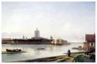 Репродукция на холсте Вид Смольного монастыря с Большой Охты (View of the Smolny Convent from the Great Ohta) №1 Боголюбов Алексей 46см. x 30см