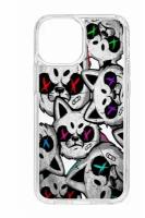 Чехол для iPhone 13 mini Kruche Print Angry Cats, противоударная пластиковая накладка с рисунком, защитный силиконовый бампер с принтом и защитой камеры