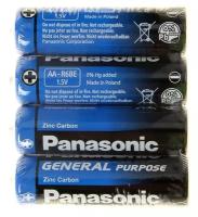 Батарейки Panasonic Батарейка солевая Panasonic General Purpose, AA, R6-4S, 1.5В, спайка, 4 шт