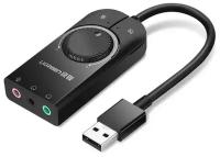 Звуковая карта внешняя Ugreen CM129 (40964) USB External Stereo Sound Adapter (15 см) чёрная