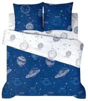 Комплект постельного белья АртПостель Гравитация, 2-спальное с европростыней, хлопок, белый, синий
