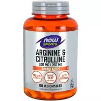 NOW Arginine 500 & Citrulline 250, 120 капс