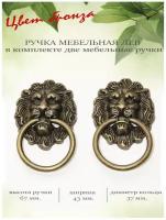 Ручка мебельная с кольцом Лев, цвет бронза, 6,7 х 4,3 см. В комплекте 2 шт., арт. К26384268