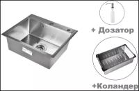 Комплект кухонная мойка из нержавеющей стали WISENT 5044 (50х44см) с металлическим коландером и дозатором