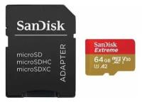 Карта памяти SanDisk Extreme microSDXC 64GB for Action Cams and Drones + SD Adapter 160MB/s A2 C10 V30 UHS-I U3