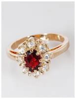 Кольцо Lotus Jewelry, бижутерный сплав, золочение, гранат, размер 17, красный