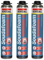 Пистолетная профессиональная монтажная пена SOUDAL Soudafoam Professional 60 л. / Однокомпонентная влагостойкая строительная пена / 3 шт