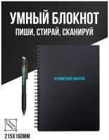 Многоразовый вечный блокнот для записей на кольцах с ручкой / Скетчбук творческий черный