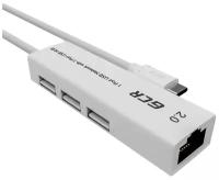 USB Type C 3.1-> Ethernet RJ-45 F Lan Card + USB 2.0-разветвитель на 3 порта, сетевой адаптер, белый