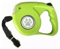 Поводок-рулетка для собак с фонариком, 5 м, до 35 кг, цвет Салатовый