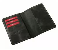 Бумажник водительский Premier с отделением для карт (3 кармана) из чёрной натуральной кожи (пулап, винтаж), арт. О-975 (№30)