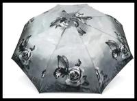 Зонт BETA, механический, складной, женский, арт. F 1903 М, однотонный с серыми розами и бабочками