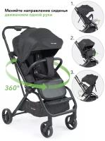 Коляска прогулочная детская Happy Baby FLEX 360, реверсивный блок, 4 колеса, ремни безопасности, съемный бампер, черная