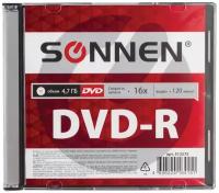 Диск DVD-R SONNEN, 4,7 Gb, 16x, Slim Case (1 штука), 512575