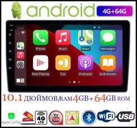 Автомагнитола Android 2 din 10.1 дюймов (QLED экран, Car Play,8 ядер, 4/64GB, Android 10, Wi-Fi, GPS,4G LTE, Bluetooth 5.0, слот для SIM