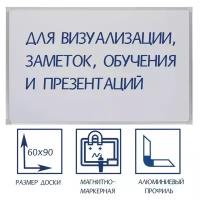 Доска магнитно-маркерная 60х90 см, Calligrata стандарт, в алюминиевой рамке, с полочкой