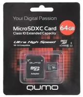 Карта памяти microSDXC Qumo QM64GMICSDXC10U1 64 Гб класс 10 UHS-I - 90*20 МБ/с FULL HD 1080 Video - с адаптером SD