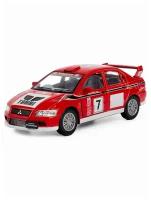 Машинка металлическая Kinsmart 1:36 Mitsubishi Lancer Evolution 7 WRC 5072DKT Street Fighter инерционная, двери открываются / Красно-белый с принтом