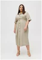 Платье-рубашка льняное, оливковый (XL)