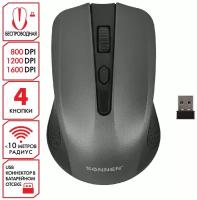 Мышь беспроводная SONNEN V99, USB, 800/1200/1600 dpi, 4 кнопки, оптическая, серая,513528