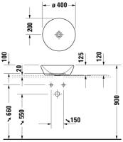 Раковина накладная Duravit D-Neo 400х400 без перелива, без отв. под смеситель, белый 2371400070