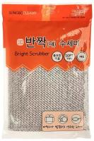 Корейская губка Sung Bo Cleamy Bright Scrubber для мытья посуды и кухонных поверхностей в серебристой плотной сетке средней жёсткости, 1 шт