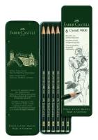 FABER-CASTELL Набор карандашей чернографитных разной твердости Faber-Castell CASTELL 9000, 6 штук, 8B, 6B, 4B, 2B, B, HB, металлический пенал