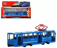Модель металлическая инерционная Трамвай 18,5 см, свет-звук, синий
