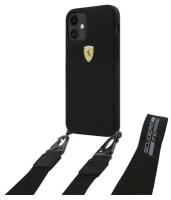 Чехол Ferrari On-Track Liquid silicone Strap & metal logo Hard для iPhone 12 mini, цвет Черный (FESTRAHCP12SBK)