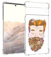 Чехол задняя-панель-накладка-бампер MyPads мужчина с цветами в бороде для Google Pixel 6 Pro противоударный
