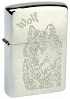 Оригинальная бензиновая зажигалка ZIPPO 200 Wolf с покрытием Brushed Chrome - Волк