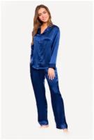 Пижама женская MIA-MIA Kristy 15116, жакет и брюки, синий, 100% шелк