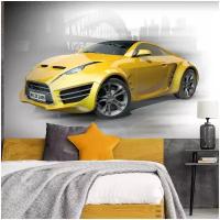Фотообои флизелиновые Hit Wall 3д спортивная машина желтая для мальчика 200х150 на стену