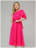 Платье цвета фуксии с пышными рукавами и открытой спинкой длины миди, 1001dress, размер 48, 0102696FA14