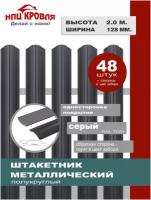 Евроштакетник металлический полукруглый, односторонний окрас, h 2 м. ширина планки 12.8 см. (комплект из 48 шт. + Саморезы), RAL 7024 серый