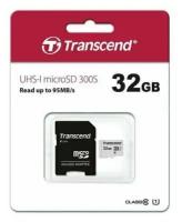 Карта памяти Карта памяти microSDHC 32 GB TRANSCEND UHS-I U3, 95 Мб/сек (class 10), адаптер, TS32GUSD300S-A