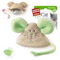 Игрушка для кошек GIGWI Refillable catnip Мышка с кошачьей мятой, бежевая (8 см/3 пакетика с мятой)