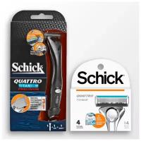 SCHICK QUATTRO Titanium Precision Бритвенный станок c 1 кассетой и триммером + сменные кассеты QUATTRO Titanium 4 шт