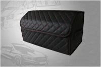 Органайзер в багажник автомобиля 50х30х30 рисунок квадрат черный/строчка красная/черная окантовка/саквояж/бокс/кофр для авто