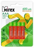 Аккумулятор Mirex, Ni-Mh, AAA, HR03-4BL, 1.2В, 600 мАч, блистер, 4 шт